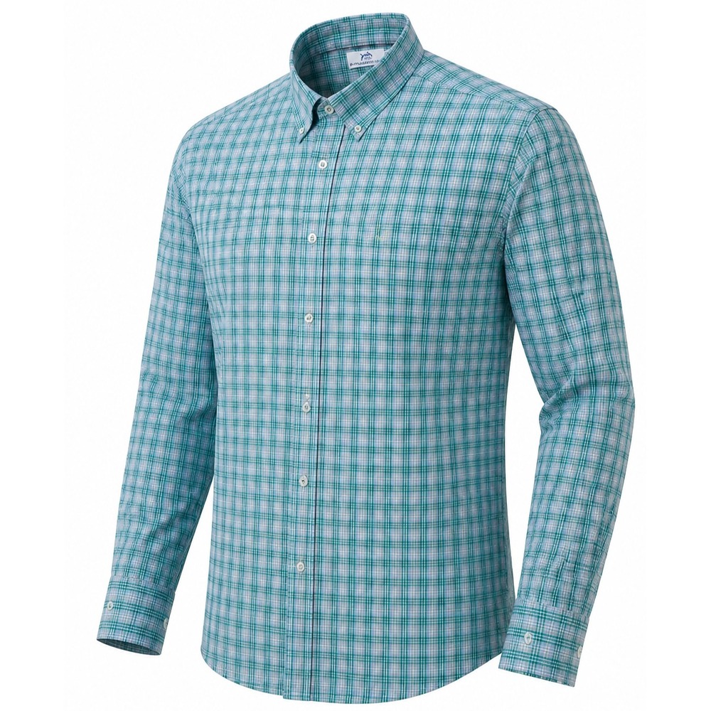 Southern Tide Shirt Mens XL Plaid Nylon Button Down Green Yellow Performance L/S